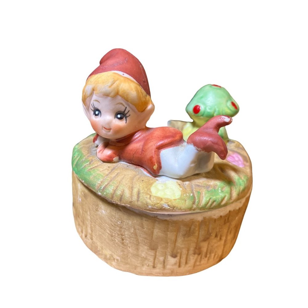 HOMCO Ceramic Elf/ Pixie Trinket Box #5404